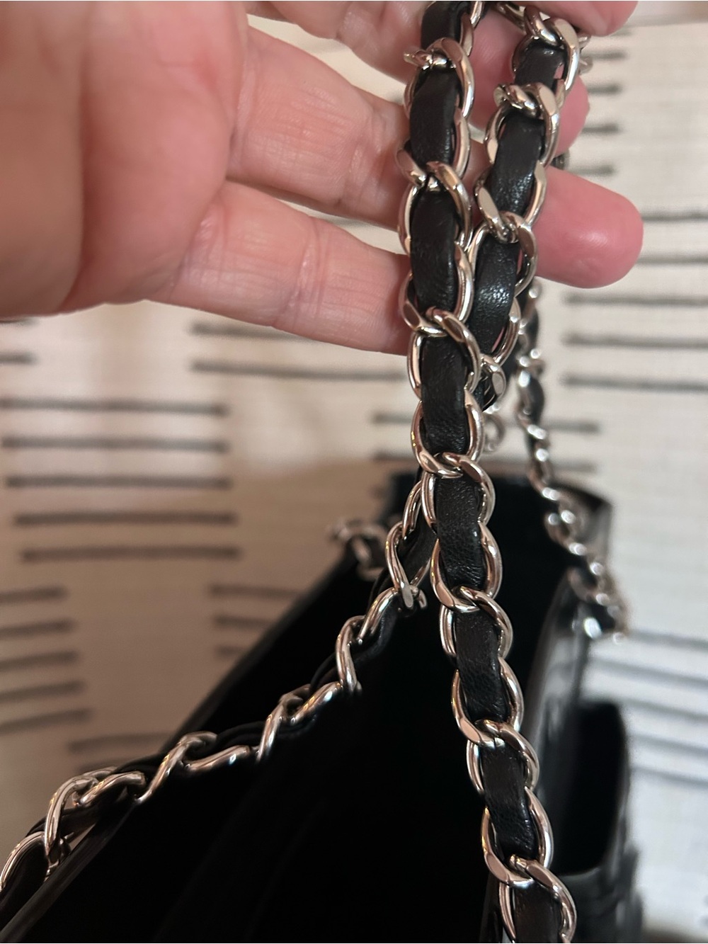 Chanel Black Patent & Pony Hair Vintage Chain-Handle Tote - Picture 12 of 14